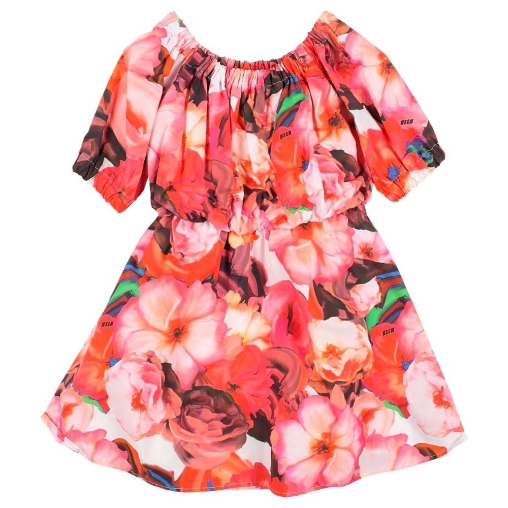 NWOT MSGM floral lined coral dress girls 9-11 years old. Made in Italy